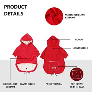 Personalised Dog Winter Coat Waterproof Puppy Fleece Suit Jacket with Legs Hood and Pocket - Best for Yorkie Terrier Schnauzer Poodle Border Collie Labrador Golden Retriever 8lbs to 70lbs - Red - S