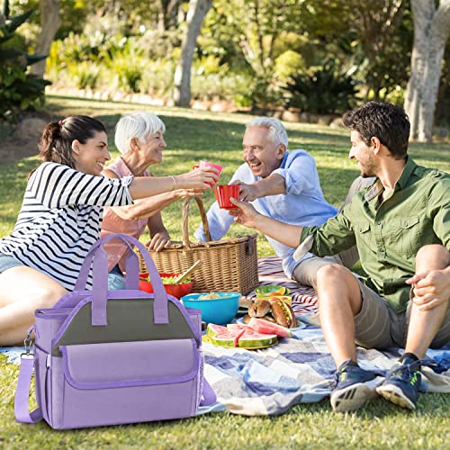 Lunch Bags for Women, Insulated Cute Lunch Bags for Adult Men with 4 Icepacks&2 Storage Pocket, Lunch Tote Bag with Removable Shoulder Strap,Large Leakproof Cooler Bag for Work,Picnic,Beach-Purple