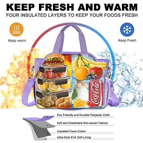 Lunch Bags for Women, Insulated Cute Lunch Bags for Adult Men with 4 Icepacks&2 Storage Pocket, Lunch Tote Bag with Removable Shoulder Strap,Large Leakproof Cooler Bag for Work,Picnic,Beach-Purple