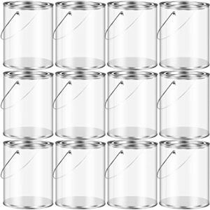 clear paint cans paint bucket with metal lids and handle decorative clear plastic bucket storage paint can plastic paint can containers (12 pack, 5 inch tall)