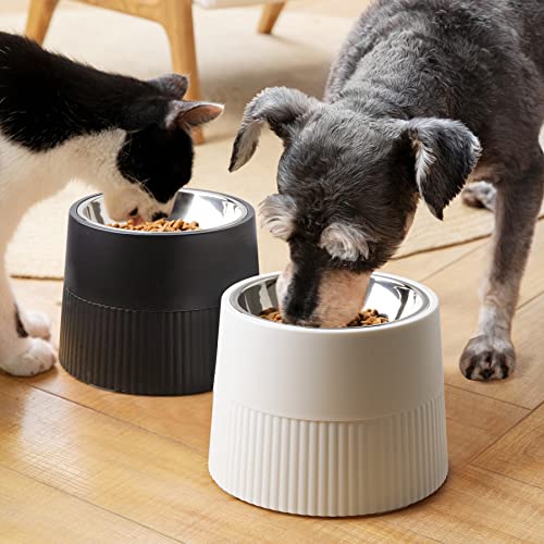 MSBC Elevated Dog Bowl, 15oz Small Raised Dog Feeder with Removable Stainless Steel Food and Water Bowl, Non-Skid & Non-Spill Dog Dish for Small Dogs and Cats, Raised Cat Bowl, Dishwasher Safe, White