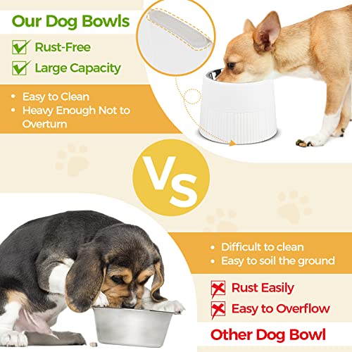 MSBC Elevated Dog Bowl, 15oz Small Raised Dog Feeder with Removable Stainless Steel Food and Water Bowl, Non-Skid & Non-Spill Dog Dish for Small Dogs and Cats, Raised Cat Bowl, Dishwasher Safe, White