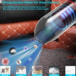 SUMKUMY Powerful Car Vacuum(Up to 9600Pa) - LED Light - 12V Wet Dry Vacuum Cleaner Lightweight Mini Handheld Car Interior Accessories Detailing Vacuum for Car/Pet Hair, Corded (Black)