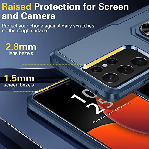 Oterkin for S21 Ultra Case 5G,Samsung Galaxy S21 Ultra Case with [2 x 9H Lens Protectors][Adjustable Ring Kickstand] Shockproof Anti-Scratch Heavy Duty Phone Case for Galaxy S21 Ultra (Blue)