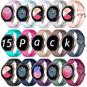 maledan 15 pack band compatible with samsung galaxy watch 5 band/galaxy watch 4 band/galaxy watch 6 band, galaxy watch 5 pro/galaxy watch 3/active 2, 20mm soft silicone sports strap women men, small