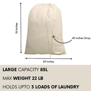 Laundry Bag | Travel Laundry Bag for Dirty Clothes |Canvas Cotton Long Strap to Carry |Hamper Liner Bag | Drawstring Closure Washable Home Storage College Dorm| 2 Pack 28x36 Inch Natural