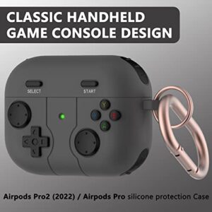 Haeuorey for Airpods Pro 2nd Generation Case with Keychain, Soft Silicone Full Protective Classic Handheld Game Console Design Case Cover, Shock-Absorbing Funny Cute 3D Case (Black)