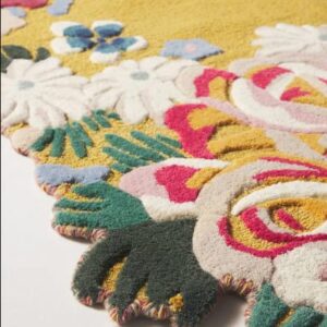 PB Rugs Traditional Multi Colored Floral Rug 100% Hand Tufted Carpet Persian Style Area Rug Off White/Ivory,Yellow/Green Tufted Flower Rug (Yollow/Green, 9x6)