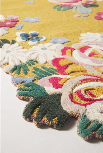 PB Rugs Traditional Multi Colored Floral Rug 100% Hand Tufted Carpet Persian Style Area Rug Off White/Ivory,Yellow/Green Tufted Flower Rug (Yollow/Green, 9x6)