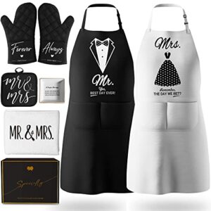 wedding gifts engagement gifts for couples mr and mrs aprons for couples gifts, bridal shower gift anniversary christmas gifts for couple mr and mrs gifts, 8 pack kitchen cooking apron gift set