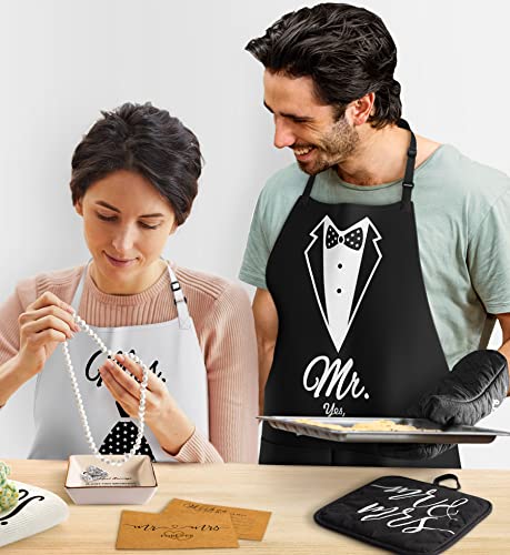 Wedding Gifts Engagement Gifts for Couples Mr and Mrs Aprons for Couples Gifts, Bridal Shower Gift Anniversary Christmas Gifts for Couple Mr and Mrs Gifts, 8 Pack Kitchen Cooking Apron Gift Set