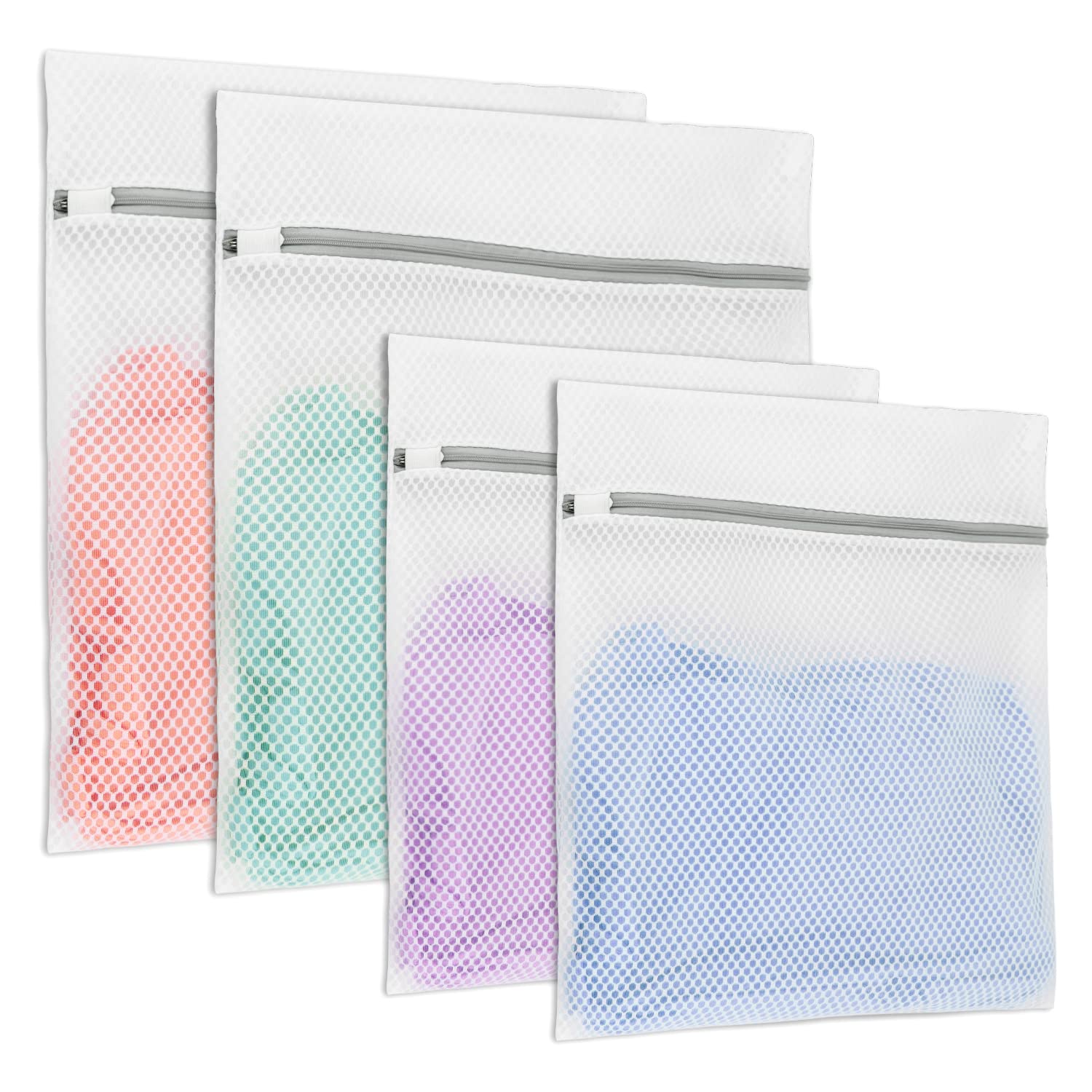 4 Pack Mesh Laundry Bags, Durable Washing Machine Wash Bags, Reusable Lingerie Laundry Mesh Wash Bags for Delicates Blouse, Bra, Bath Towel, Lingerie, Baby Clothes, Travel Organization Bag