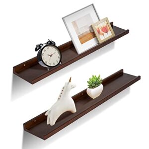 cazyhome 24 inch floating shelf, natural real wood wall shelf, rustic floating picture ledge shelf, wall decor, suitable for living room, bedroom, bathroom, kitchen, office, dark walnut cazy15