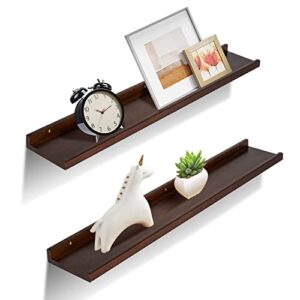 CazyHome 24 Inch Floating Shelf, Natural Real Wood Wall Shelf, Rustic Floating Picture Ledge Shelf, Wall Decor, Suitable for Living Room, Bedroom, Bathroom, Kitchen, Office, Dark Walnut CAZY15