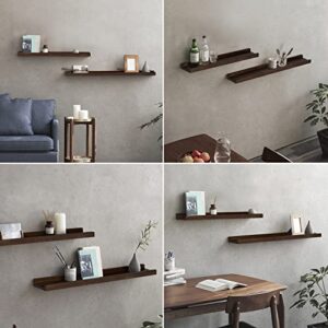 CazyHome 24 Inch Floating Shelf, Natural Real Wood Wall Shelf, Rustic Floating Picture Ledge Shelf, Wall Decor, Suitable for Living Room, Bedroom, Bathroom, Kitchen, Office, Dark Walnut CAZY15