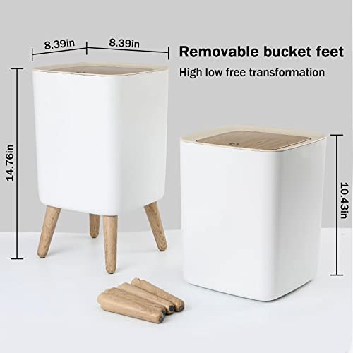 URALFA Bathroom Trash Cans with Lids, 1.8 Gallon Modern Office Trash Can for Near Desk, Kitchen Garbage Can Small Garbage Bin, Nordic Waste Bin with Button Waste Basket for Bedroom, Living Room, White