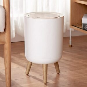 uralfa small trash can with lid, white bathroom garbage can with lid office trash bin, plastic covered trash can with push button, nordic lidded waste basket for kitchen, bedroom, living room, 1.8 gal