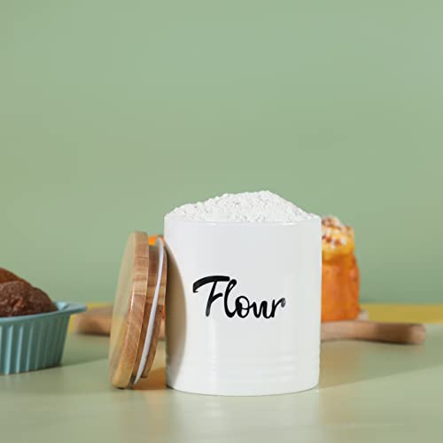 LEETOYI Porcelain Food Storage Containers with Lid, 4.5-Inch 31oz White, Labeled Flour