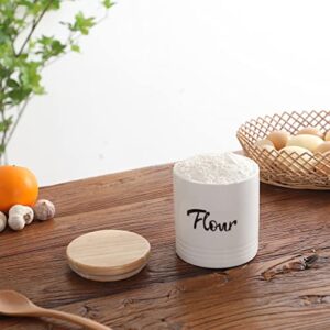 LEETOYI Porcelain Food Storage Containers with Lid, 4.5-Inch 31oz White, Labeled Flour