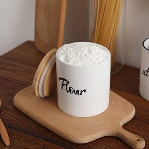 LEETOYI Porcelain Food Storage Containers with Lid, 4.5-Inch 31oz White, Labeled Flour