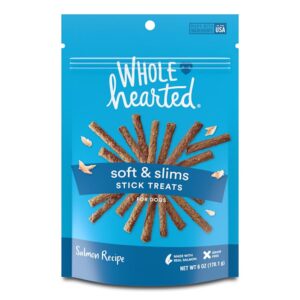 wholehearted grain free soft and chewy salmon recipe dog stick treats, 6 oz.