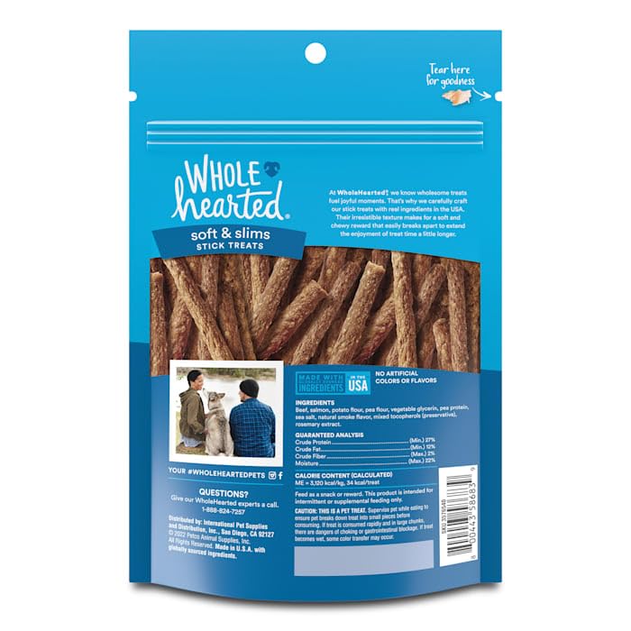 WholeHearted Grain Free Soft and Chewy Salmon Recipe Dog Stick Treats, 6 oz.