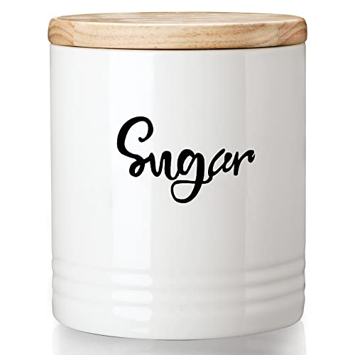 LEETOYI Porcelain Food Storage Containers with Lid, 4.5-Inch 31oz White, Labeled Sugar
