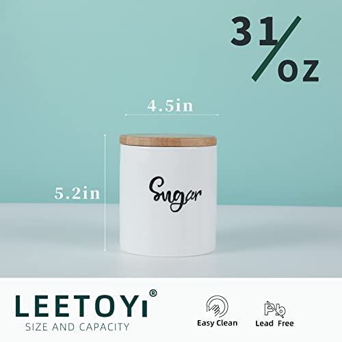LEETOYI Porcelain Food Storage Containers with Lid, 4.5-Inch 31oz White, Labeled Sugar