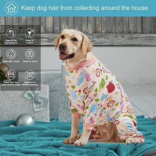 LovinPet Large Dog Clothes: Pajamas for Large Dogs, Slim Fit/Lightweight Pullover Dog PJ's, Full Coverage/Animals Allover Pink Print/Pet Pajamas/XL