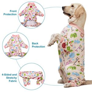 LovinPet Large Dog Clothes: Pajamas for Large Dogs, Slim Fit/Lightweight Pullover Dog PJ's, Full Coverage/Animals Allover Pink Print/Pet Pajamas/XL