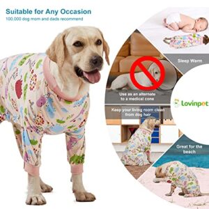 LovinPet Large Dog Clothes: Pajamas for Large Dogs, Slim Fit/Lightweight Pullover Dog PJ's, Full Coverage/Animals Allover Pink Print/Pet Pajamas/XL