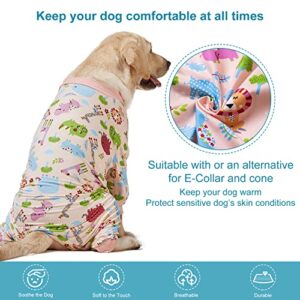 LovinPet Large Dog Clothes: Pajamas for Large Dogs, Slim Fit/Lightweight Pullover Dog PJ's, Full Coverage/Animals Allover Pink Print/Pet Pajamas/XL