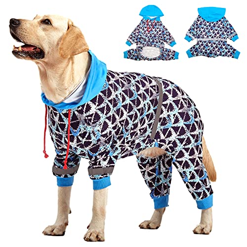 LovinPet Large Pitbull Dogs Onesies - Wound Care/Post Surgery Dog Clothes,Anxiety Relief Shirt for Dogs, Large Breed Dog Jammies, Lightweight Stretchy,Reflective Stripe,Brown Shark Print, Pet PJ's/XL