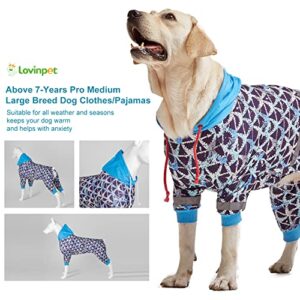 LovinPet Large Pitbull Dogs Onesies - Wound Care/Post Surgery Dog Clothes,Anxiety Relief Shirt for Dogs, Large Breed Dog Jammies, Lightweight Stretchy,Reflective Stripe,Brown Shark Print, Pet PJ's/XL