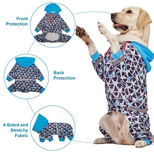 LovinPet Large Pitbull Dogs Onesies - Wound Care/Post Surgery Dog Clothes,Anxiety Relief Shirt for Dogs, Large Breed Dog Jammies, Lightweight Stretchy,Reflective Stripe,Brown Shark Print, Pet PJ's/XL