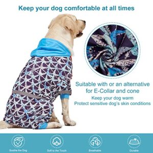 LovinPet Large Pitbull Dogs Onesies - Wound Care/Post Surgery Dog Clothes,Anxiety Relief Shirt for Dogs, Large Breed Dog Jammies, Lightweight Stretchy,Reflective Stripe,Brown Shark Print, Pet PJ's/XL