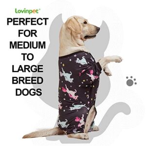 LovinPet Dog Pajamas for Dogs - Post-Surgical Recovery for Big Dogs, Lightweight Pullover Dog Pajamas, Full Coverage Dog pjs, Wild Horses Galloping Print/Medium