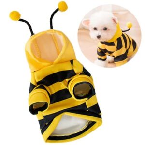 pet funny hoodie ugly christmas sweater cold weather warm coat for puppy small dog halloween party costume cute hoodie (large, yellow bee)