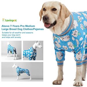 LovinPet Large Dog Clothes/Big Dog Onesie, Slim Fit, Lightweight Pullover/Full Coverage Dog Pjs/Happy Hippo Blue Print/Large Breed Dog Pjs/Medium