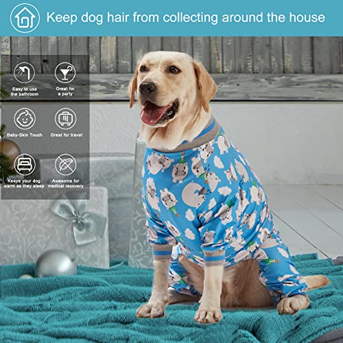 LovinPet Large Dog Clothes/Big Dog Onesie, Slim Fit, Lightweight Pullover/Full Coverage Dog Pjs/Happy Hippo Blue Print/Large Breed Dog Pjs/Medium