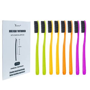 easyhonor huge head toothbrush, medium soft toothbrush for adult, charcoal toothbrush (charcoal bristles,8 packs).