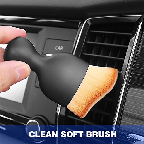 Ajxn 1 PC Car Interior Cleaning Soft Brush, Auto Detailing Brush, Car Dash Duster Brush for Dashboard, Applicable for Cleaning Car Interior or Exterior, Air Vent, Dashboard, Emblems, Engines (Yellow)