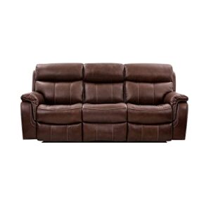 armen living montague dual power headrest and lumbar support recliner sofa, brown leather