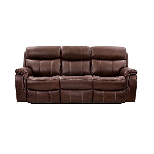 Armen Living Montague Dual Power Headrest and Lumbar Support Recliner Sofa, Brown Leather