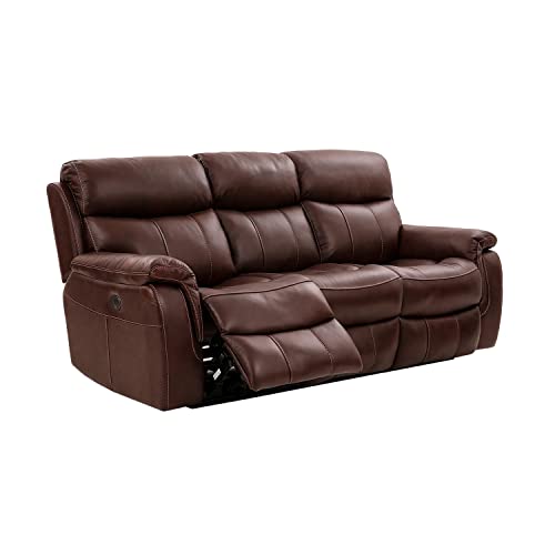 Armen Living Montague Dual Power Headrest and Lumbar Support Recliner Sofa, Brown Leather