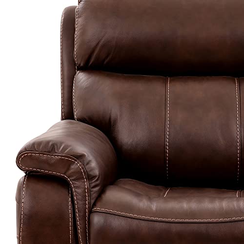 Armen Living Montague Dual Power Headrest and Lumbar Support Recliner Sofa, Brown Leather