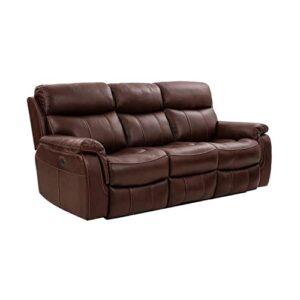 Armen Living Montague Dual Power Headrest and Lumbar Support Recliner Sofa, Brown Leather