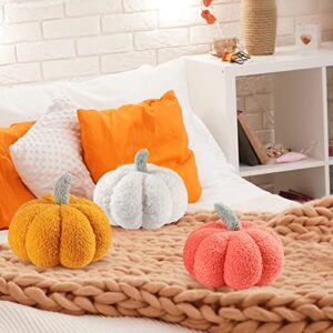 Namalu 3 Pcs Thanksgiving Pumpkin Throw Pillow Cushion 3D Pumpkin Throw Pillows Pumpkin Sofa Throw Pillow Cushion Home Decor for Car Bedroom Sofa Couch Living Room (White, Yellow, Orange,7.87 Inch)