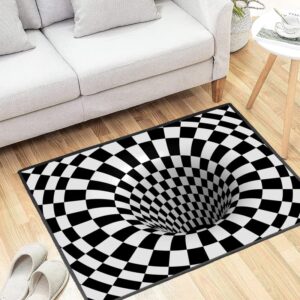 gagnonlee 3d vortexes illusion carpet black white plaid square rugs 3d visual optical floor mat for bedroom livingroom home decor non-slip area rug 24 x 16 inch, 24'x 16'（60x40cm）