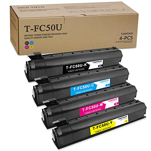 4PK T-FC50U Toner Cartridge Set T-FC50U-K T-FC50U-C T-FC50U-M T-FC50U-Y TANFENR Compatible Replacement for Toshiba e-Studio 3555c 3055c 2555c Toner Cartridge Packaging